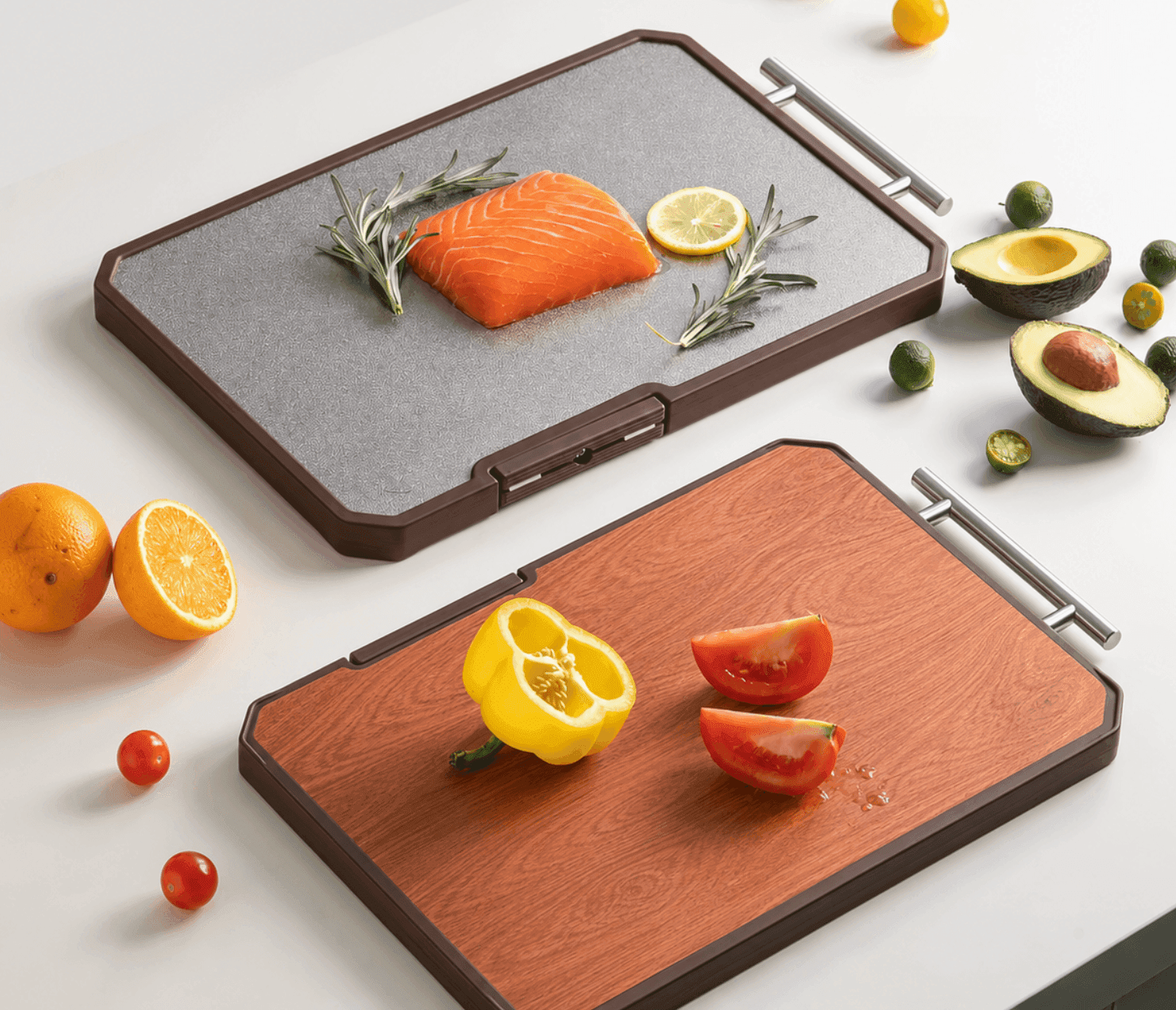 Kazomo cutting board — metal prep surface